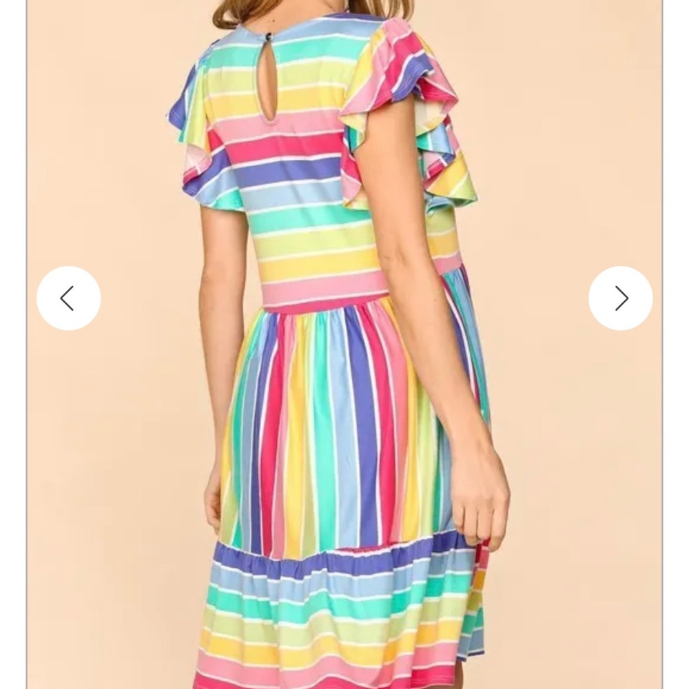 Rainbow stripe flare dress with Pockets